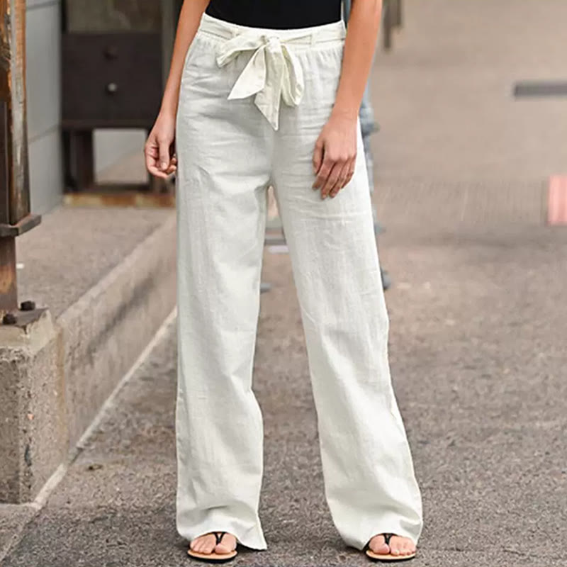Cozy Solid Elastic Waist Loose-fit Drawstring Trousers - White - 5XL - image 2