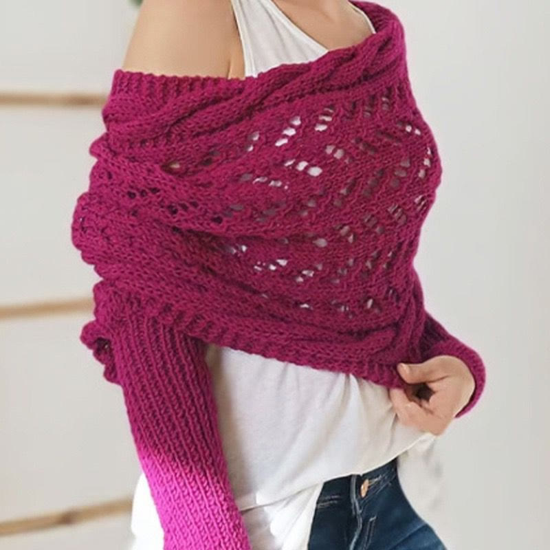 Elegant Knitting Overlapping Back Structure Long-sleeved Shawl - Rose - 44*23cm - image 4