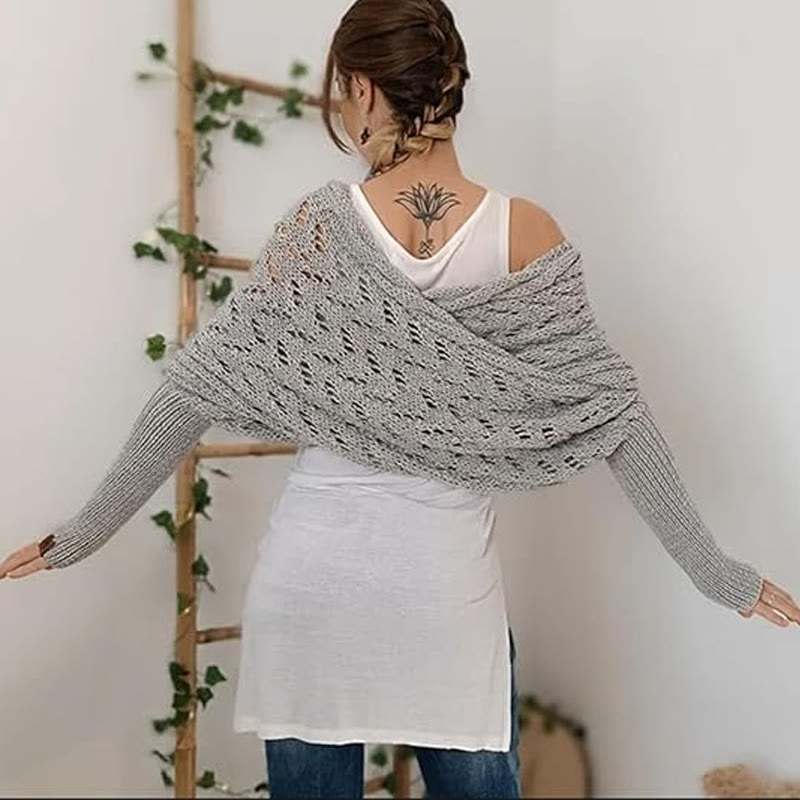 Elegant Knitting Overlapping Back Structure Long-sleeved Shawl - image 3