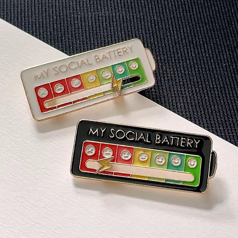 Mood-shifting "social Battery" Slider Pin — Metal Badge Accessory - image 1