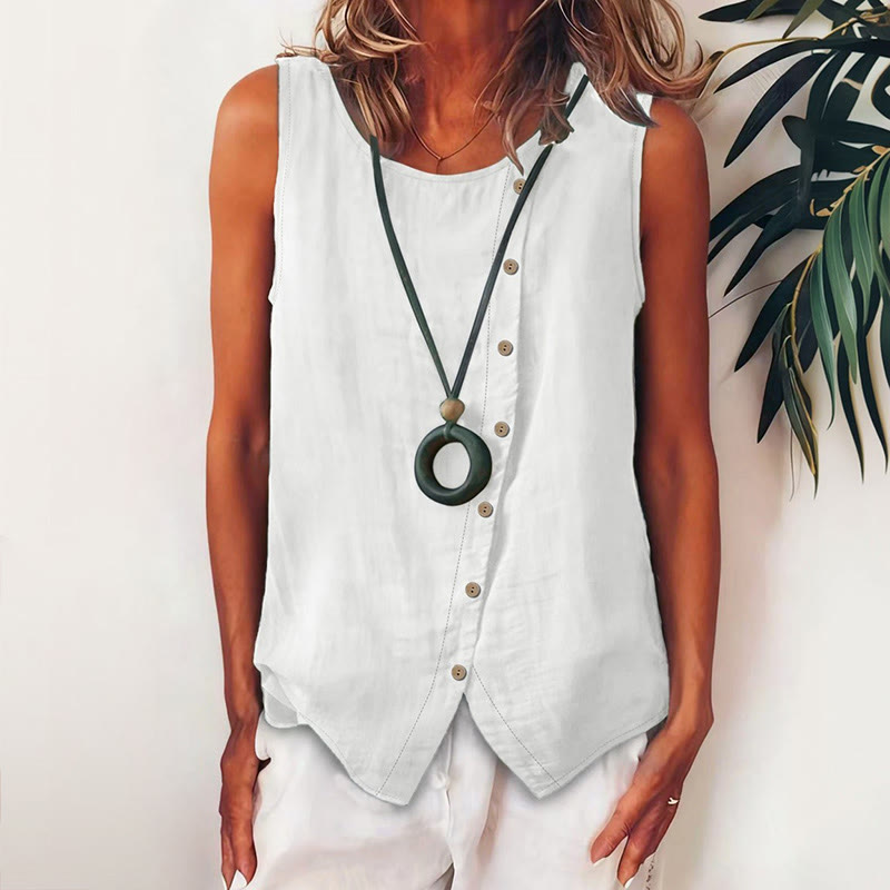 Women's Casual Round Neck Button-up Tank - White - 2XL - image 2