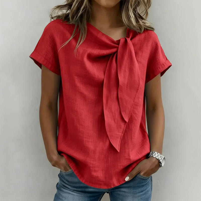 Elegant Twisted Knot Neck Casual Blouse - Red - 3XL - image 5