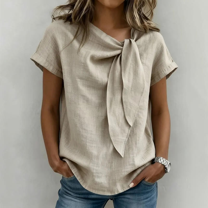 Elegant Twisted Knot Neck Casual Blouse - Khaki - 3XL - image 1