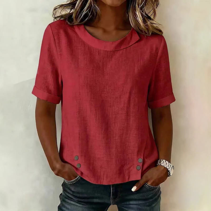 Solid White Short Sleeve Casual Top - Red - 3XL - image 2