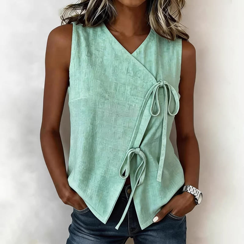 Chic Side Tie Sleeveless Blouse - Green - 2XL - image 2