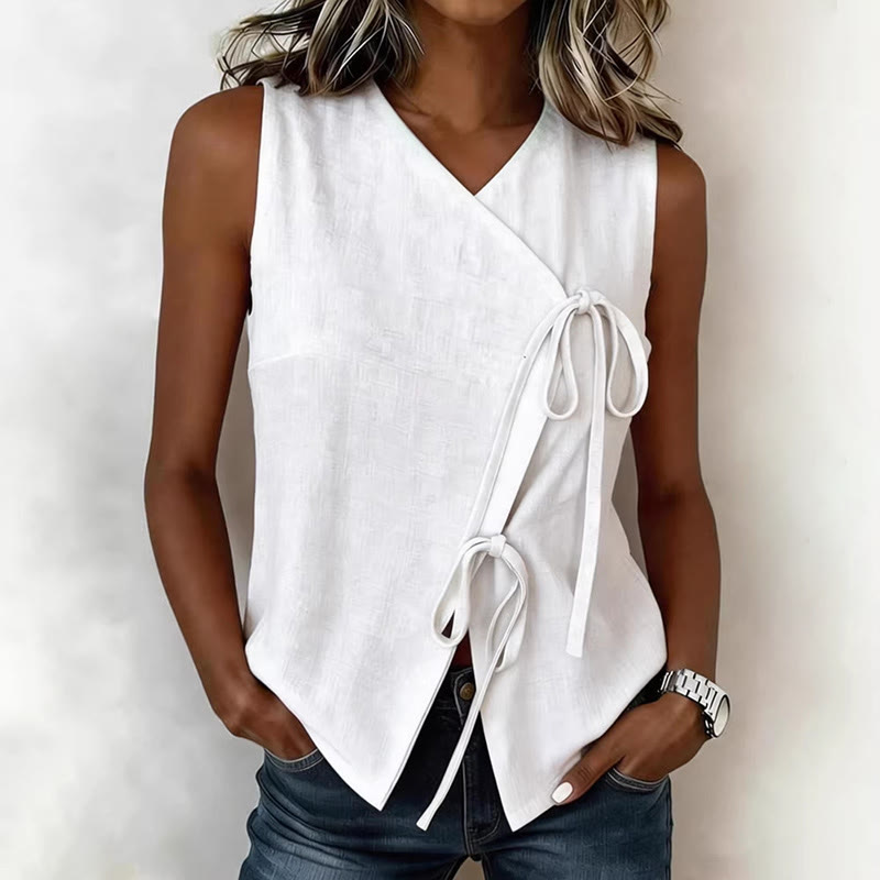 Chic Side Tie Sleeveless Blouse - White - 2XL - image 1