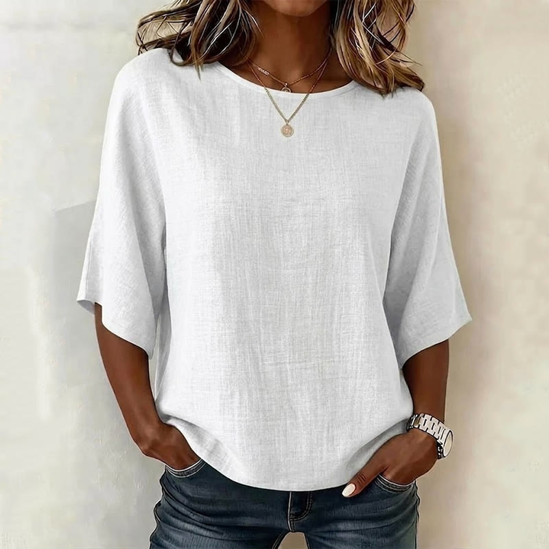 Elegant Solid Print 3/4 Sleeve Casual Blouse - White - 4XL - image 2