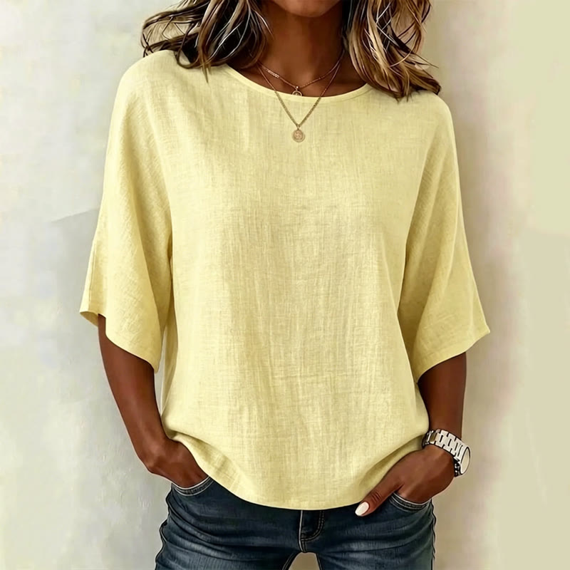 Elegant Solid Print 3/4 Sleeve Casual Blouse - Yellow - 4XL - image 7