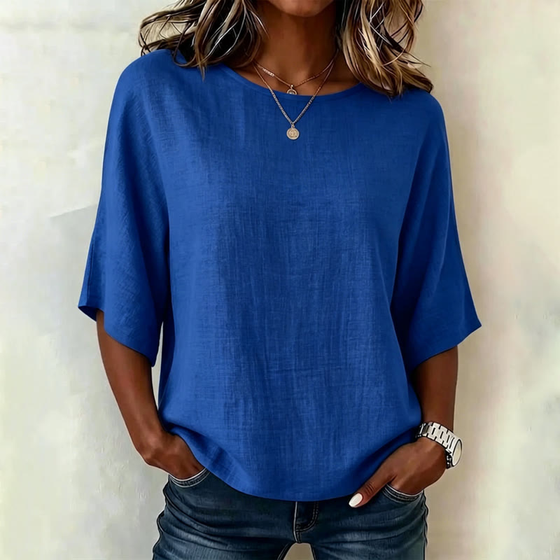 Elegant Solid Print 3/4 Sleeve Casual Blouse - Navy Blue - 4XL - image 6