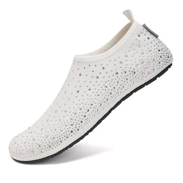 Women's Rhinestone Water Shoes, Quick-dry Slip-on Aqua Socks With Non-slip Sole For Beach Swim Yoga - White - US14-15 - image 2