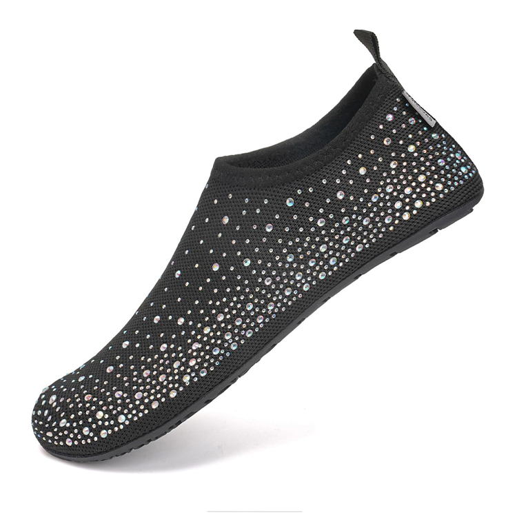Women's Rhinestone Water Shoes, Quick-dry Slip-on Aqua Socks With Non-slip Sole For Beach Swim Yoga - Black - US14-15 - image 1