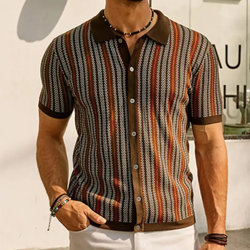 Knitted Striped Lapel Shirt - image 3