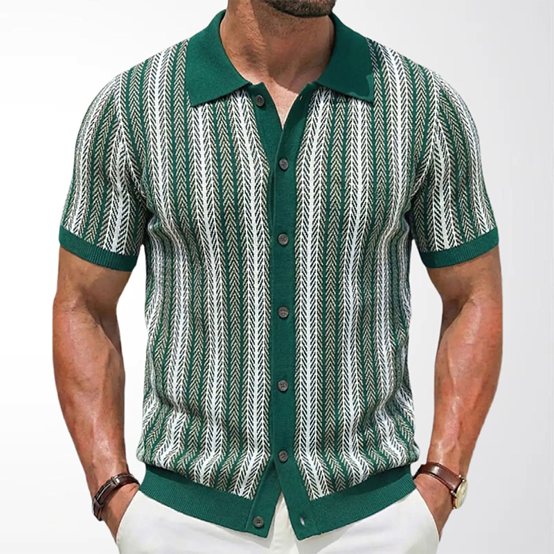 Knitted Striped Lapel Shirt - image 1