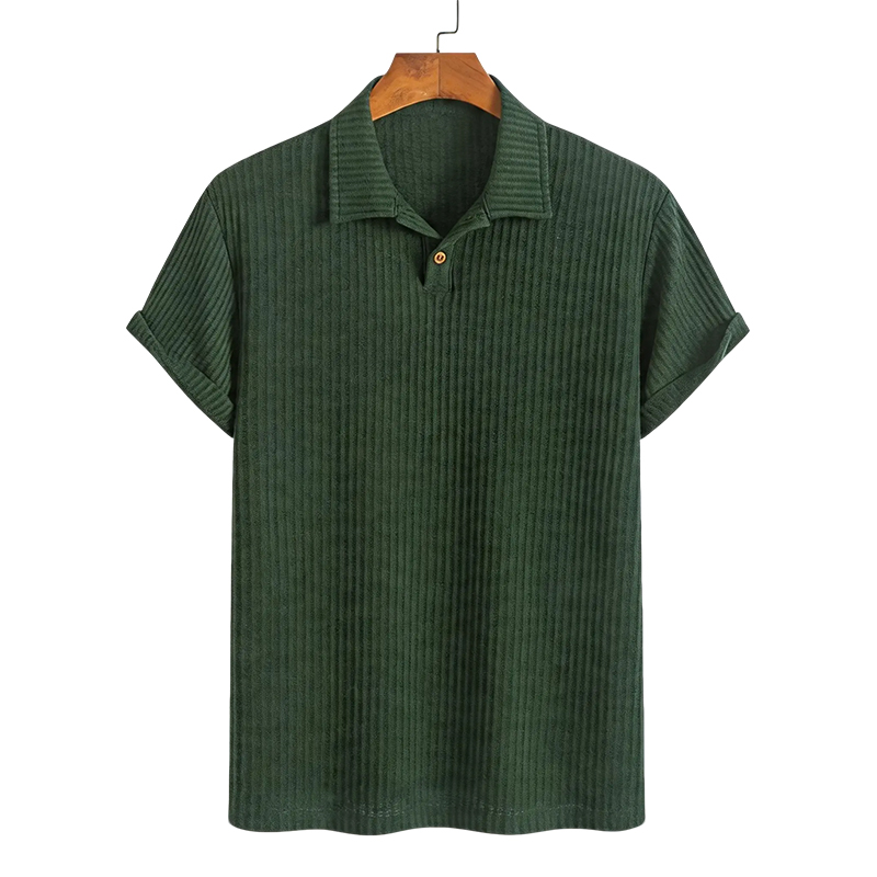 Solid Color Short Sleeve Lapel Polo Shirt - Dark Green - 2XL - image 1