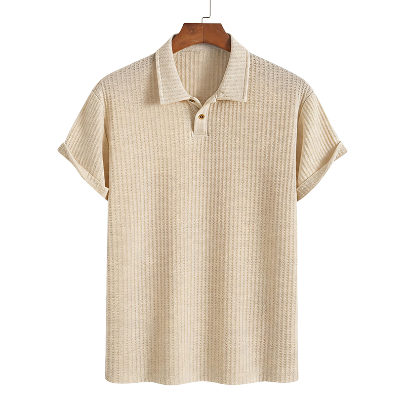 Solid Color Short Sleeve Lapel Polo Shirt - Khaki - 2XL - image 4