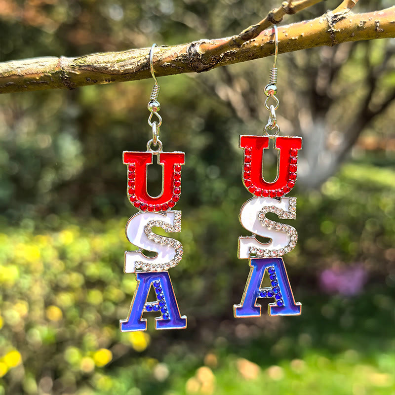 Independence Day USA Heart Stars Wing Alloy Earrings - USA - one size - image 2