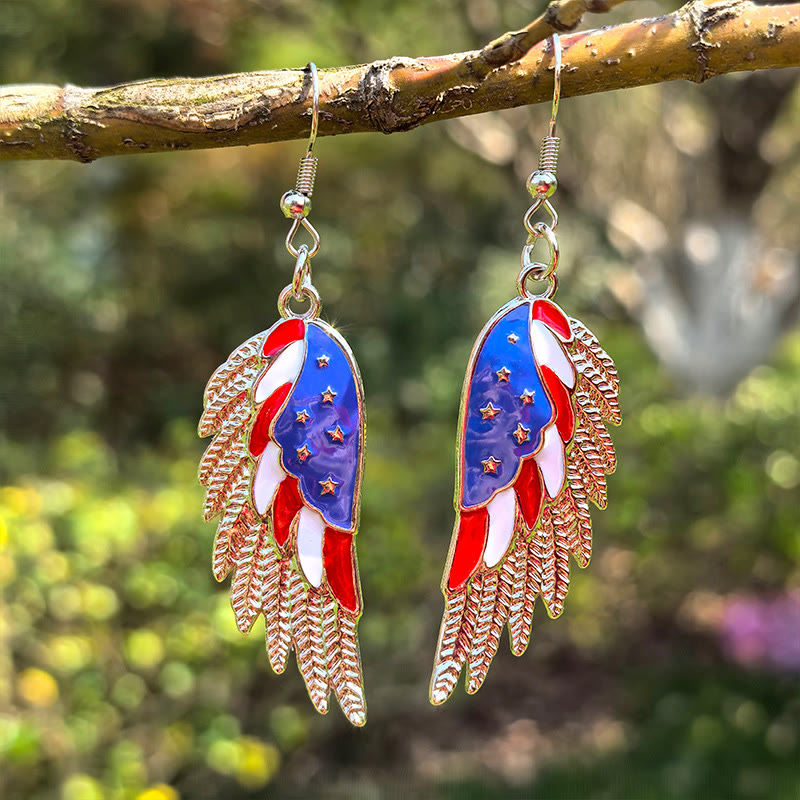 Independence Day USA Heart Stars Wing Alloy Earrings - Wing - one size - image 1