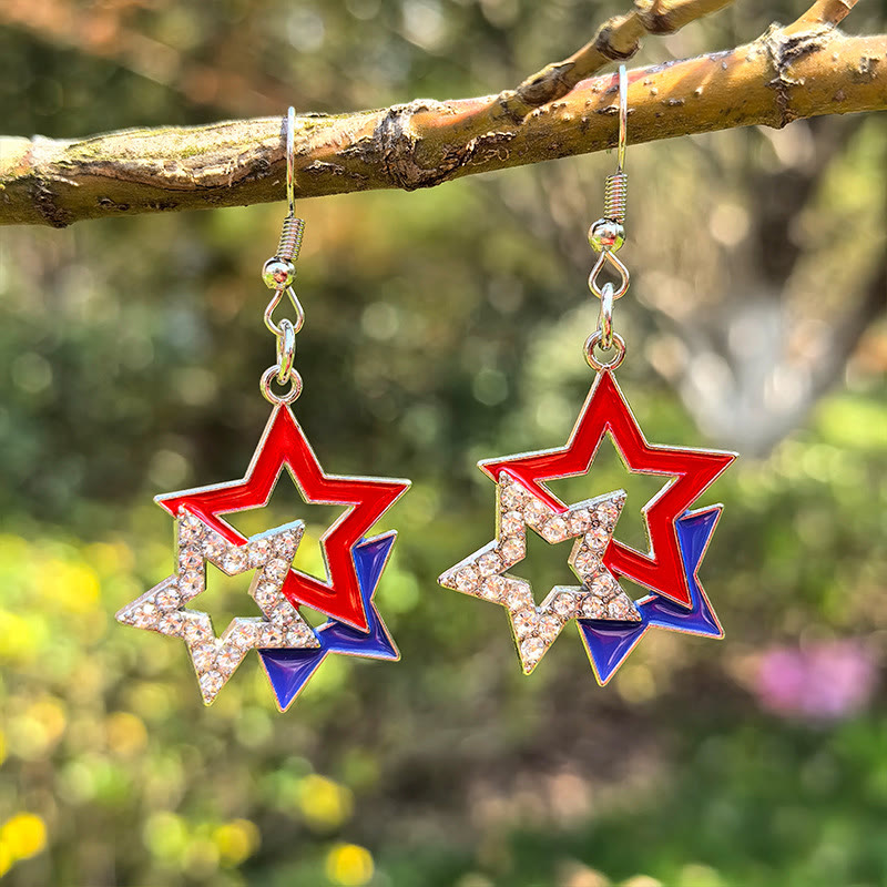 Independence Day USA Heart Stars Wing Alloy Earrings - Stars - one size - image 5