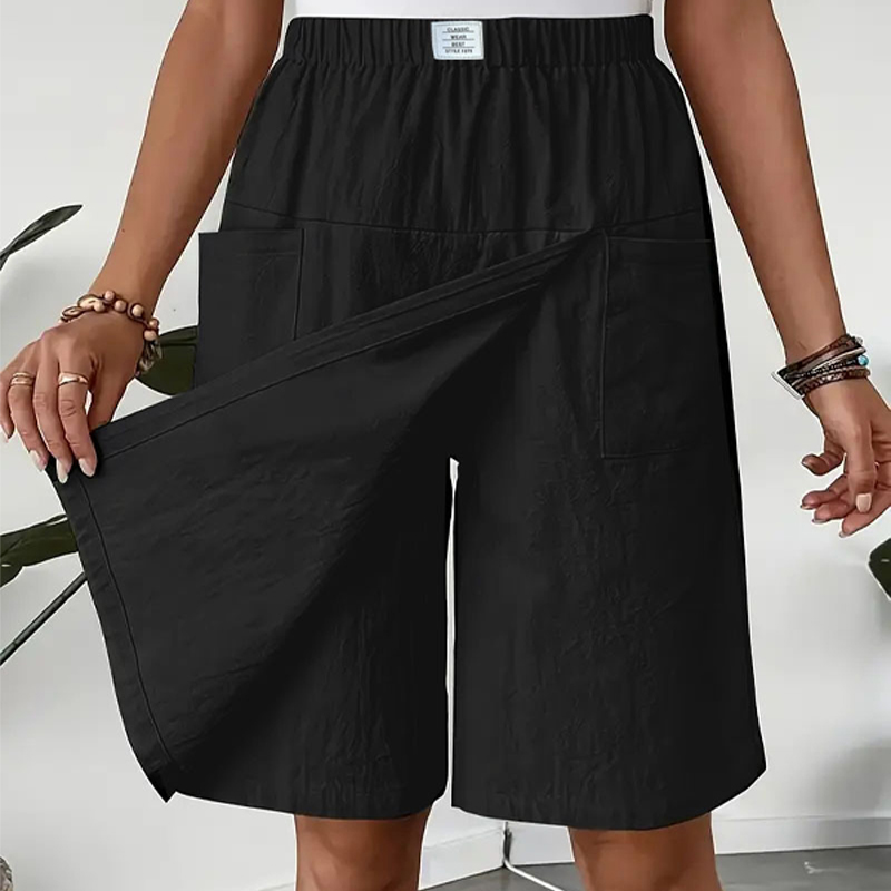 Casual Large Pockets Solid Mid Skirt Short Pants - Black - 2XL - image 3
