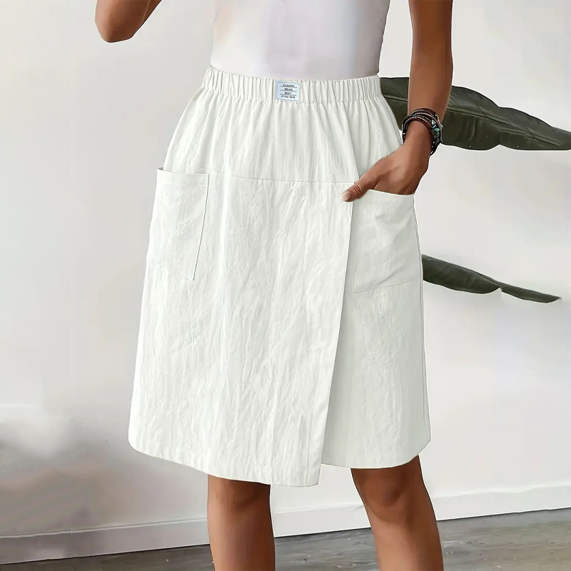 Casual Large Pockets Solid Mid Skirt Short Pants - White - 2XL - image 2