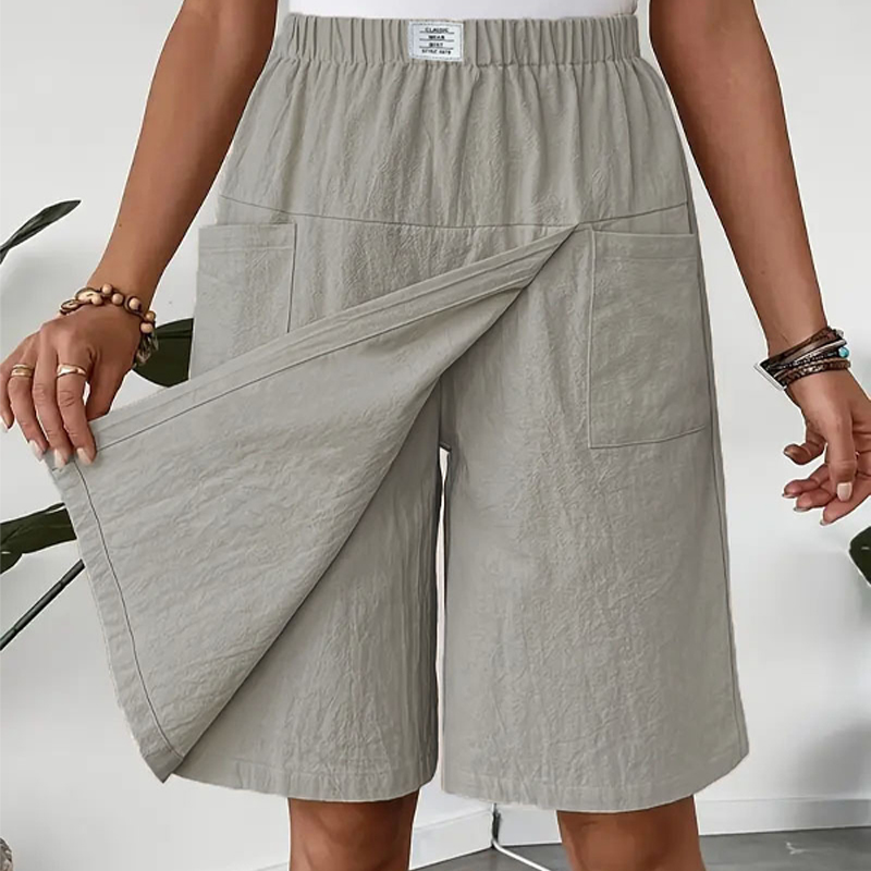 Casual Large Pockets Solid Mid Skirt Short Pants - Light Gray - 2XL - image 1