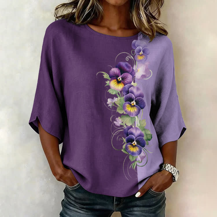 Alzheimer's Flowers Color Pattern Print Half Sleeve Casual Blouse - Purple - US 28-30 (4XL) - image 1