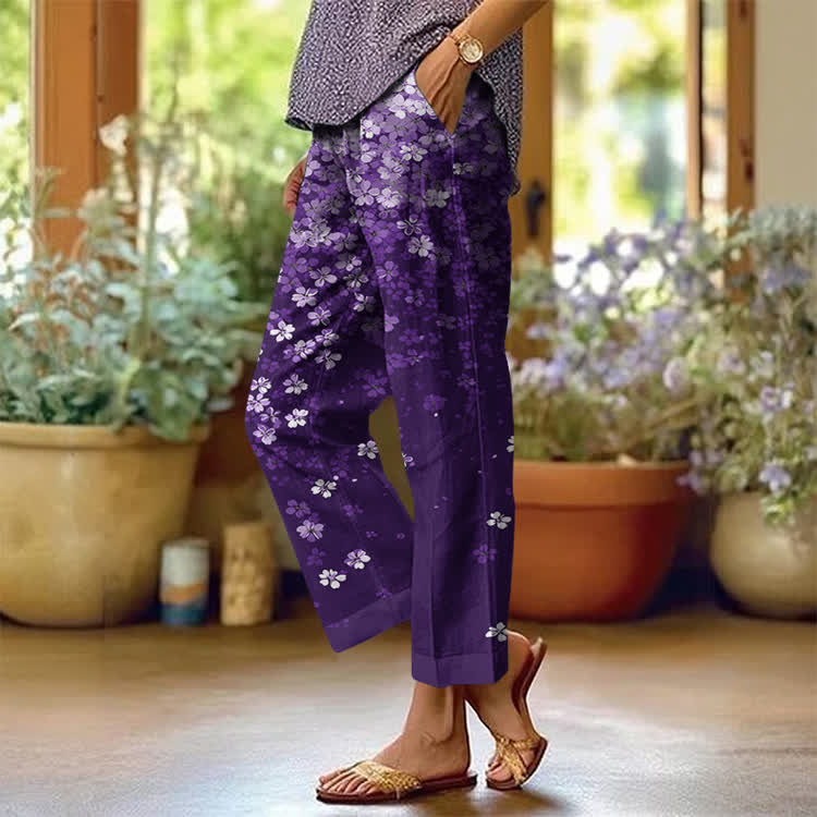 Alzheimer's Floral Fall Gradient Pattern Print Casual Pocket Pants  - Purple - US 20 (5XL) - image 1