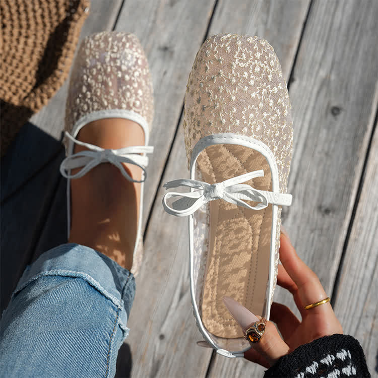 Elegant Breathable Mesh And Lace Mary Jane Sandals - White - US 12 (43) - image 2