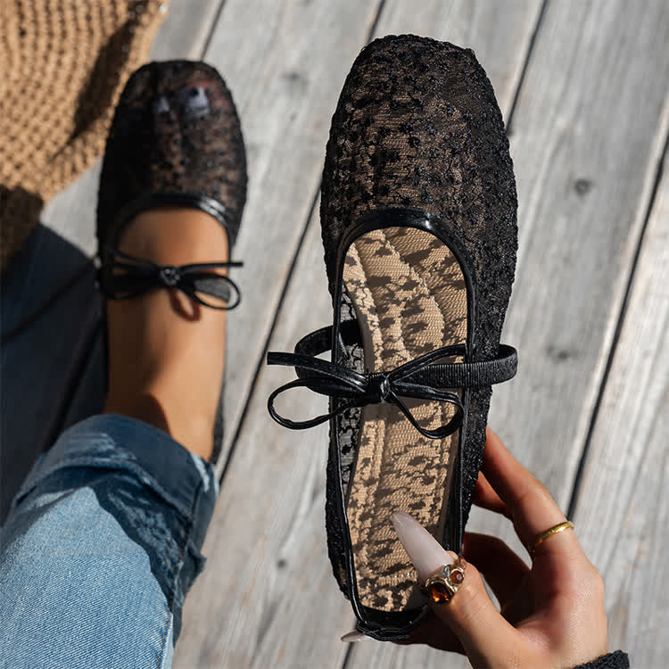 Elegant Breathable Mesh And Lace Mary Jane Sandals - Black - US 12 (43) - image 1