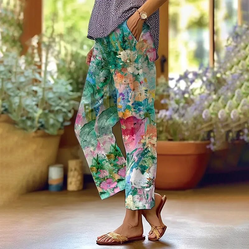 Boho Vibrant Painting Art Print Casual Pocket Pants - Multicolor - US 20 (5XL) - image 1