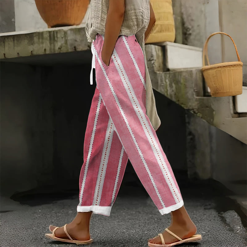 Ladies Vertical Stripe Print Casual Pocket Pants - Pink - US 20 (5XL) - image 1