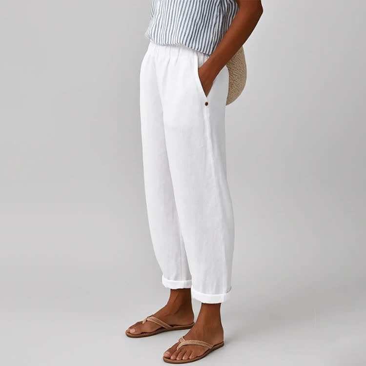 Elegant Solid Cozy Casual Pocket Pants  - White - 5XL - image 2