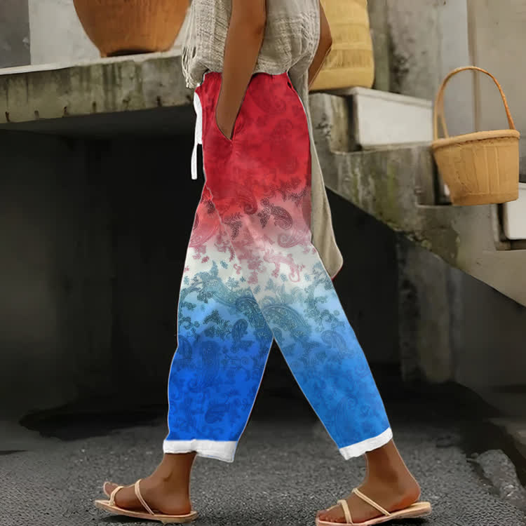 Gradient Paisley Print Casual Pocket Pants  - Multicolor - US 20 (5XL) - image 1