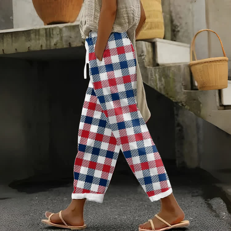 Casual Patriotic Plaid Print Casual Pocket Pants - Multicolor - US 20 (5XL) - image 1