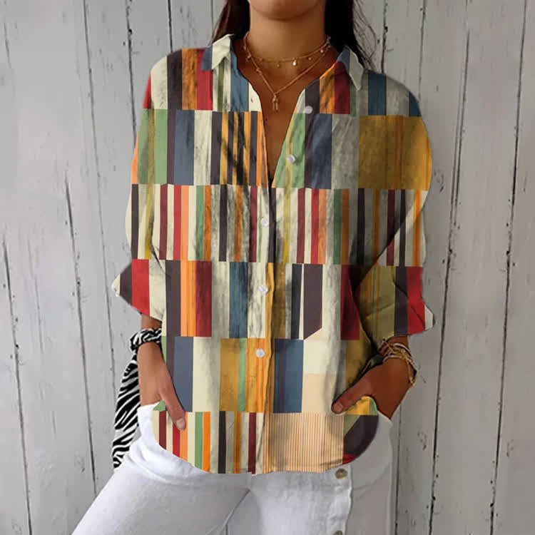 Minimalist Color Blocks And Polka Dots Print Half-Sleeve Button-Down Shirt - Orange - US 26 (6XL) - image 1