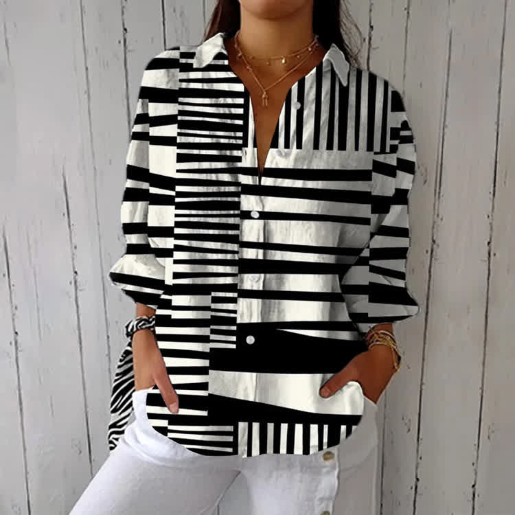 Simple Freedom Line Print Half-Sleeve Button-Down Shirt - Black - US 26 (6XL) - image 1