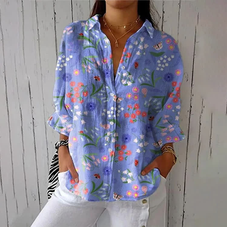 Watercolor Flower Garden Print Half-Sleeve Button-Down Shirt - Light Purple - US 26 (6XL) - image 1