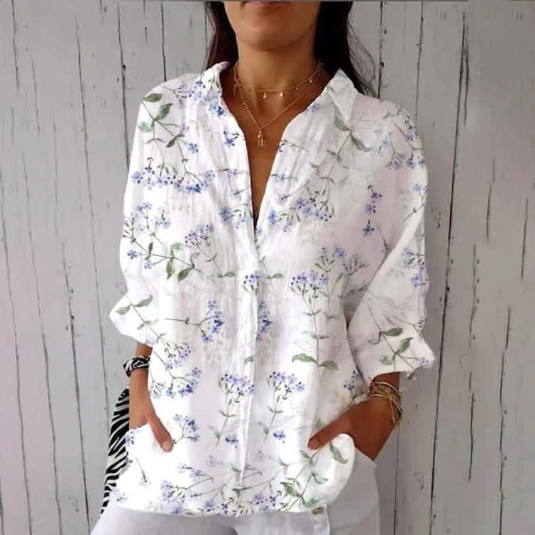 Romantic Watercolor Mini Wildflowers Print Half-Sleeve Button-Down Shirt - White - US 26 (6XL) - image 1