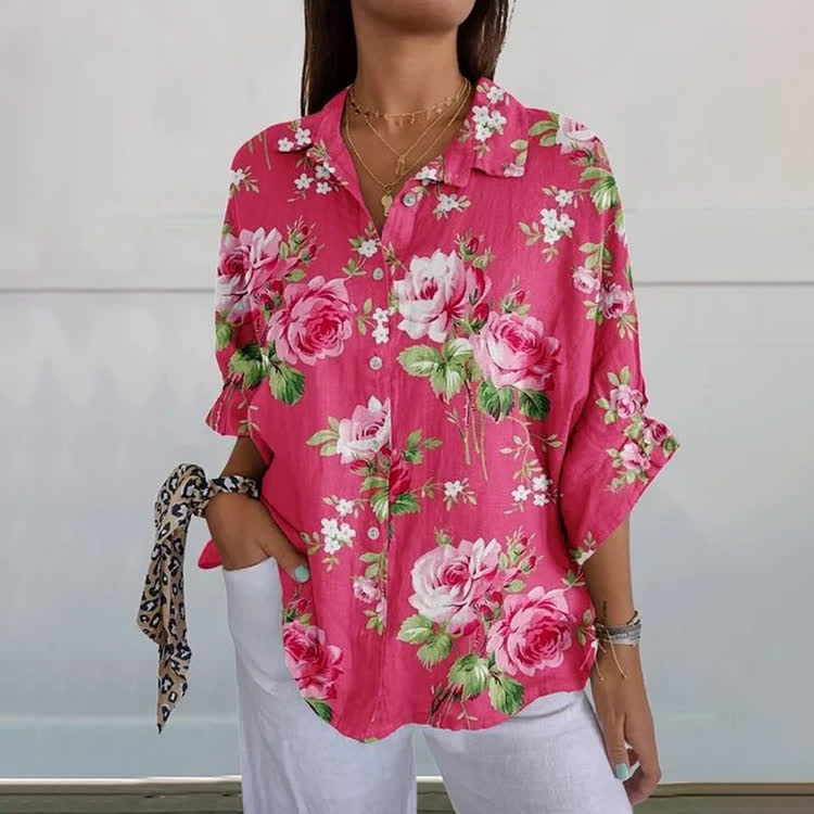 Magnificent Large Peony Print Half-Sleeve Button-Down Shirt - Rose - US 26 (6XL) - image 1
