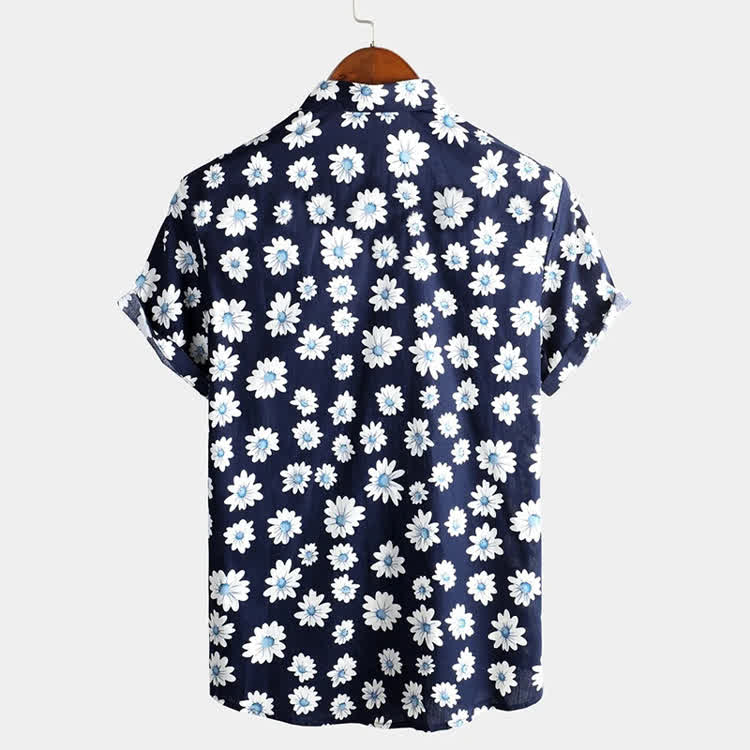 Vacation Daisy Pattern Texture Print Short Sleeve Hawaiian Shirt - image 6