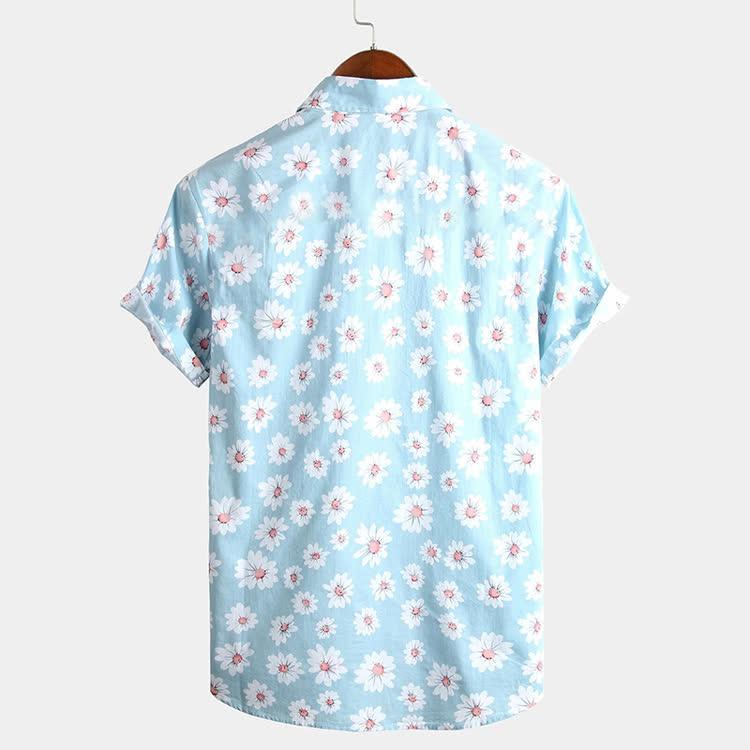 Vacation Daisy Pattern Texture Print Short Sleeve Hawaiian Shirt - image 2