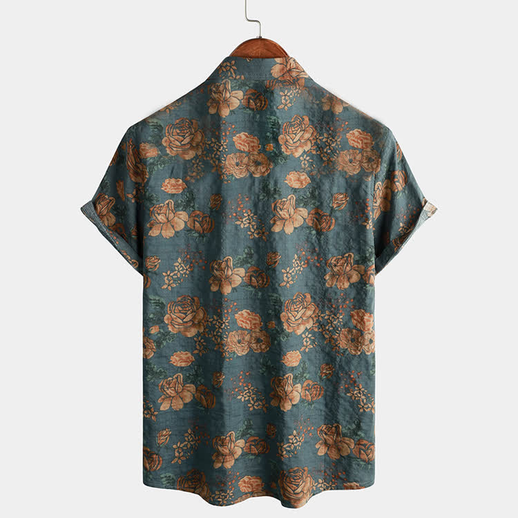 Vacation Retro-nostalgic Florals Pattern Texture Print Short Sleeve Hawaiian Shirt - image 2