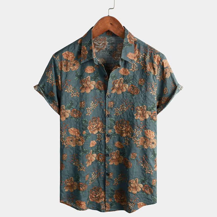 Vacation Retro-nostalgic Florals Pattern Texture Print Short Sleeve Hawaiian Shirt - Green - 5XL - image 1