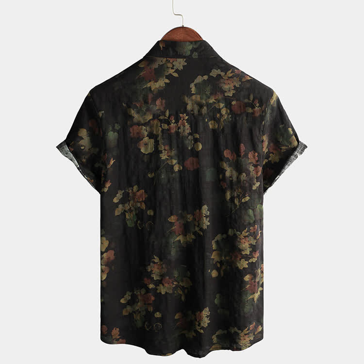 Retro Mysterious Blended Florals Pattern Texture Print Short Sleeve Hawaiian Shirt - image 2