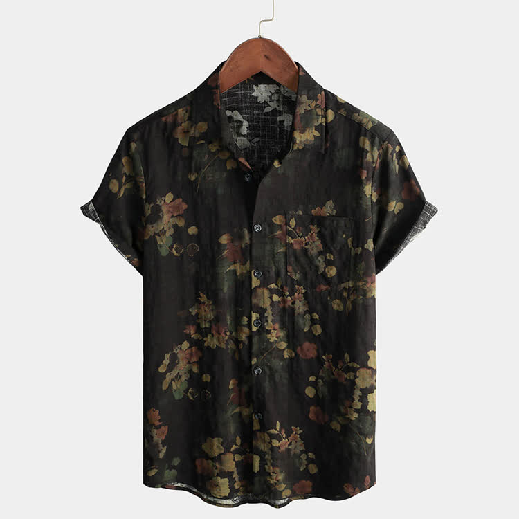 Retro Mysterious Blended Florals Pattern Texture Print Short Sleeve Hawaiian Shirt - Black - 5XL - image 1