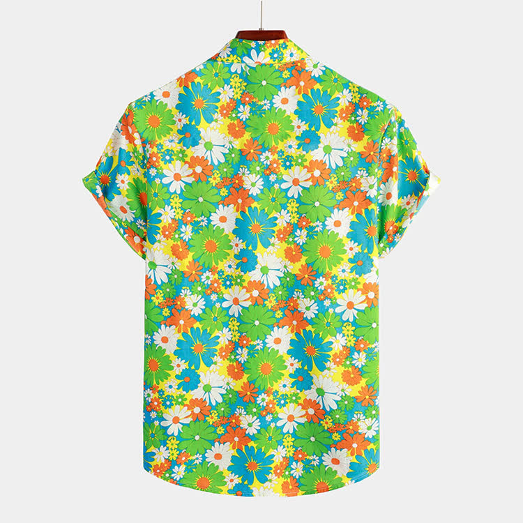 Hippie Resort Colorful Daisies Pattern Texture Print Short Sleeve Hawaiian Shirt - image 2