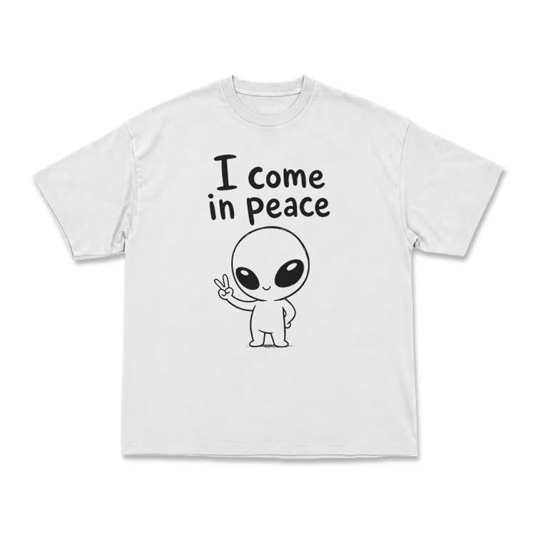 I Come in Peace Alien Graphic T-Shirt - White - US16-18(2XL) - image 1
