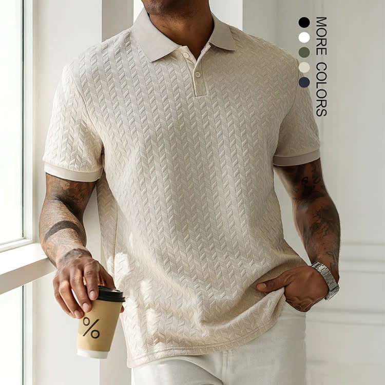 Cozy Solid Classic Texture Short-sleeve Button Polo Shirt - image 1