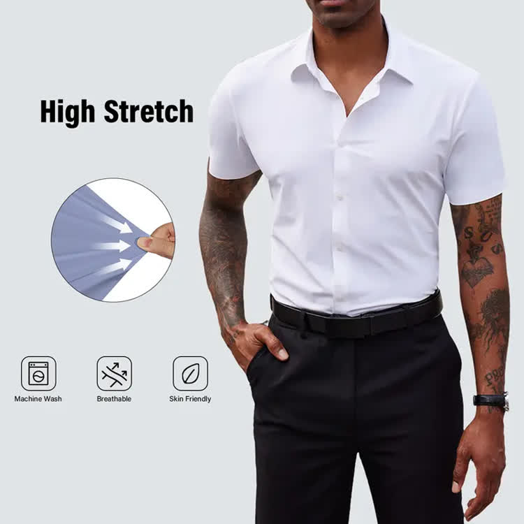 Gentle Office Man High Elasticity Non-iron Short-sleeve Thin Shirt - image 1