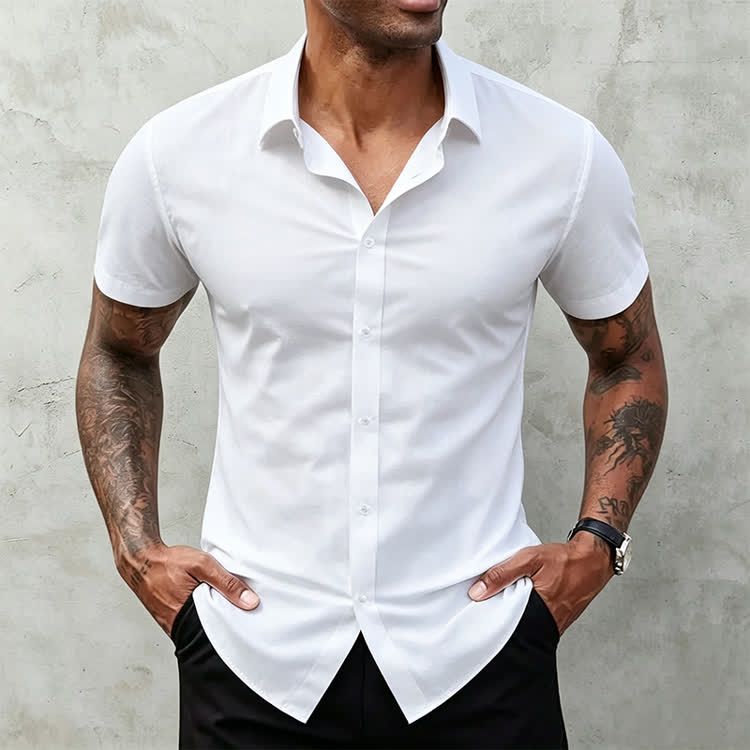 Gentle Office Man High Elasticity Non-iron Short-sleeve Thin Shirt - image 3